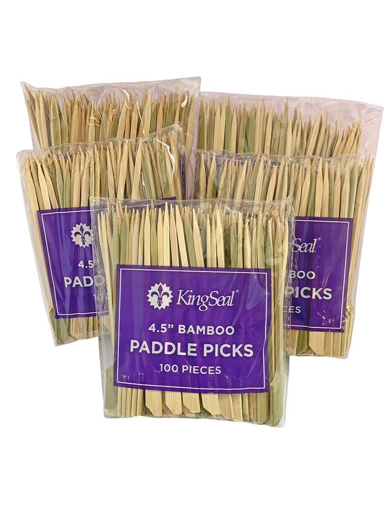 KingSeal 500 Count | KingSeal Natural Green Bamboo Wood Paddle Picks, Skewers for Appetizers and Cocktails, 4.5 Inches - 5 Packs of 100 - Image 5
